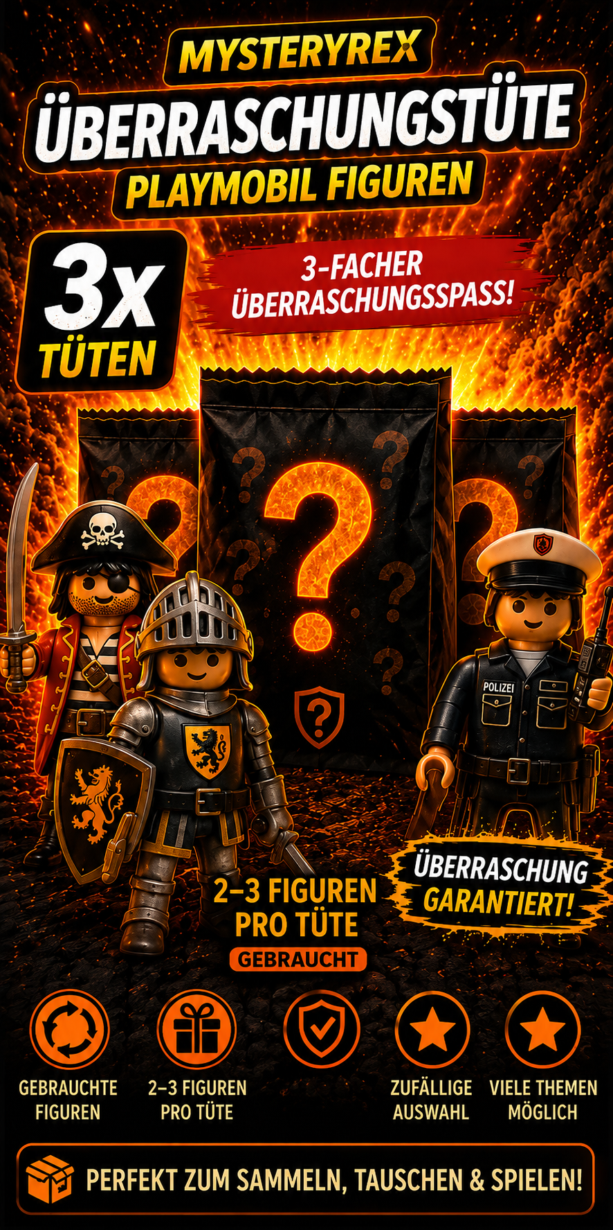 Playmobil Mysterytüte (3 Stück) – 2 bis 3 gebrauchte Figuren