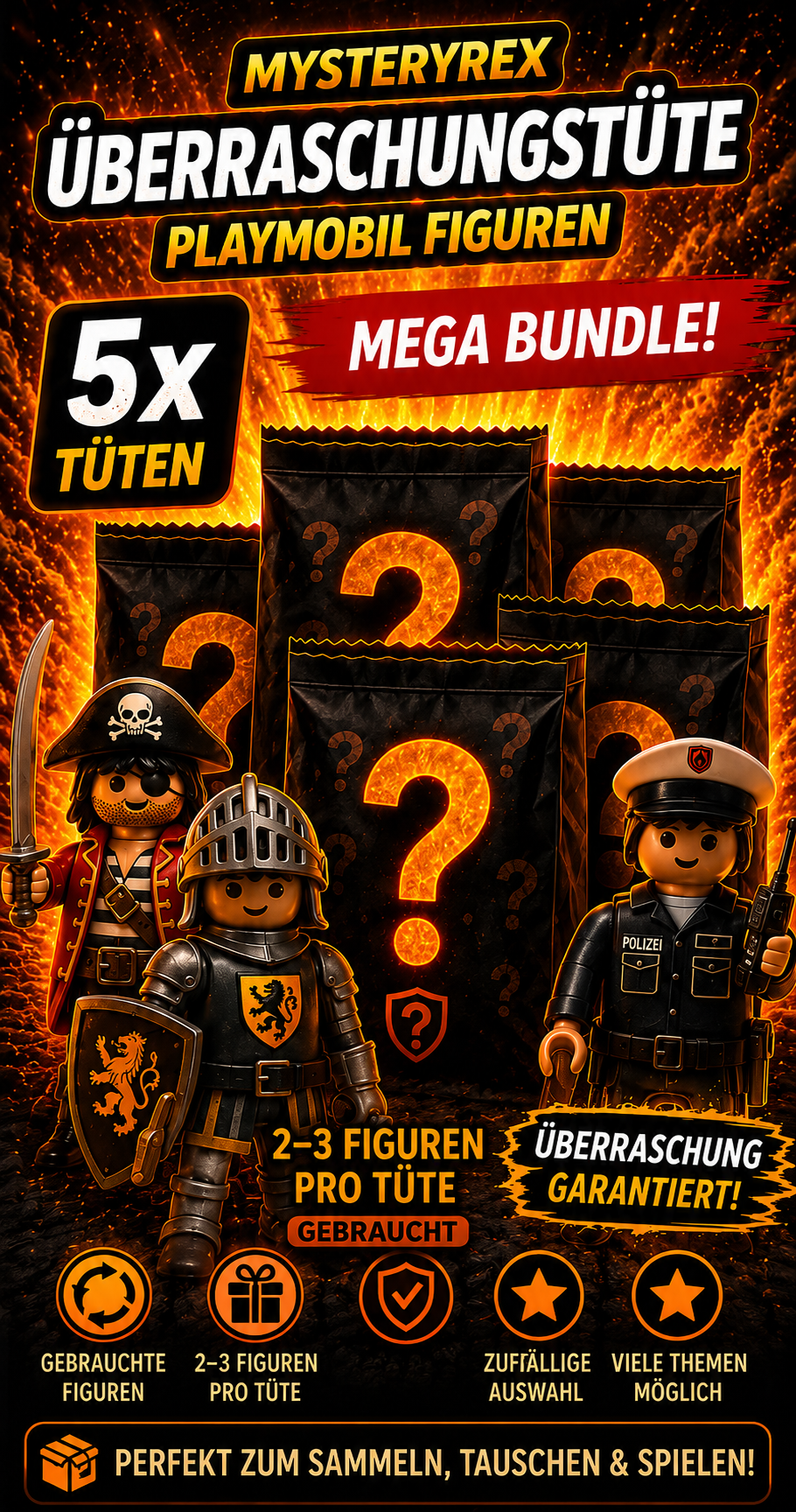 Playmobil Mysterytüte (5 Stück) – 2 bis 3 gebrauchte Figuren