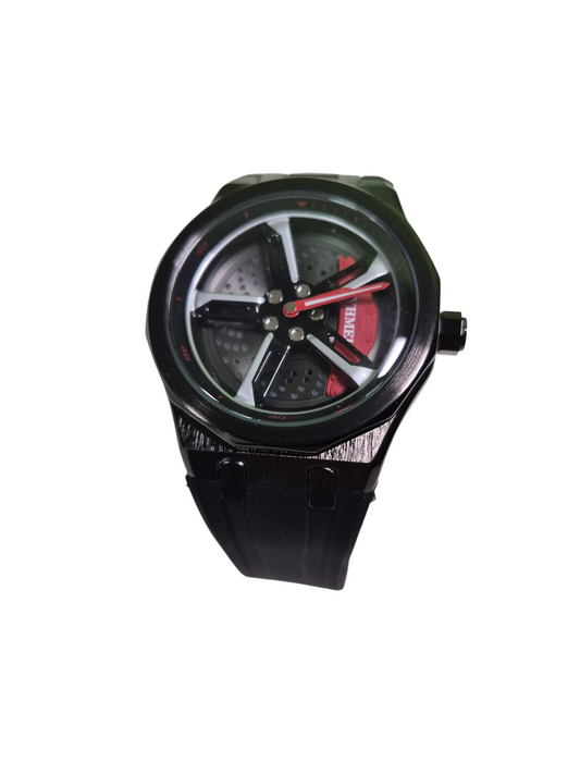YHMET 8234 Herren Armbanduhr – Felgen Design – Schwarz/Rot