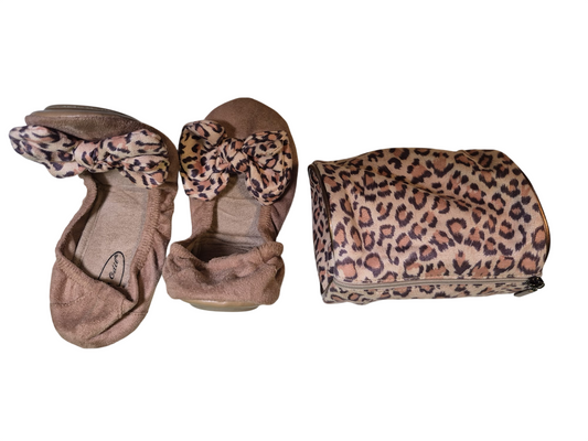 Victor Odil Faltbare Damen-Ballerinas mit Aufbewahrungstasche – Leopardenmuster – Größe 38